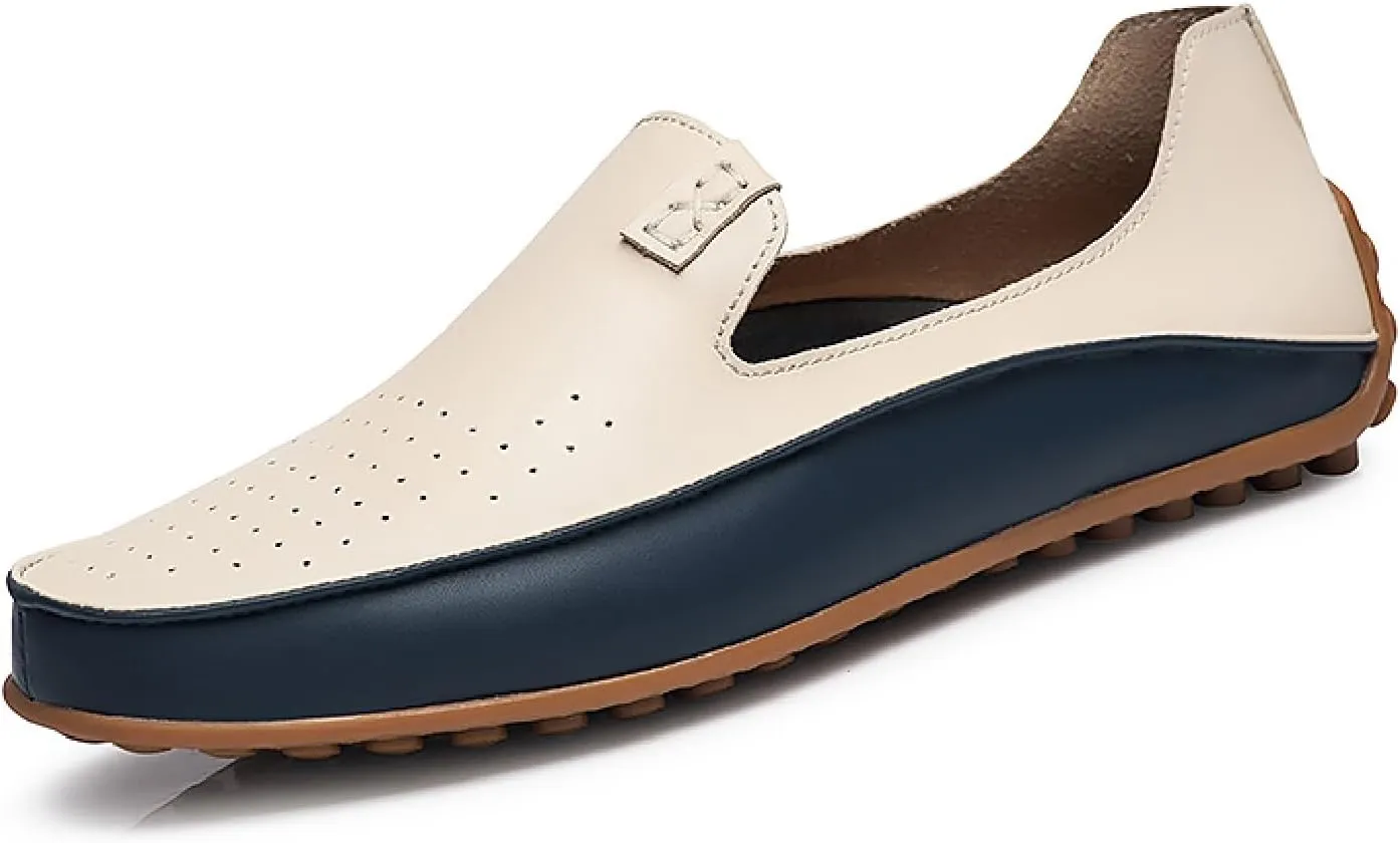 Men's Leather Penny Loafers Casual Breathable Round Toe Lightweight Soft Flat Slip On Moccasins Loafers for Daily Driving Walking Shoes