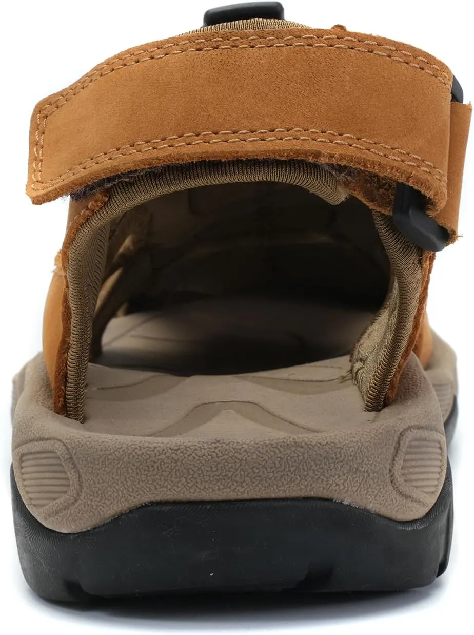 Mens Leather Sports Sandals For Men Closed Toe Hiking Outdoor Athletic Casual Walking Sandals Water Shoes Summer Fisherman Sandal Handmade
