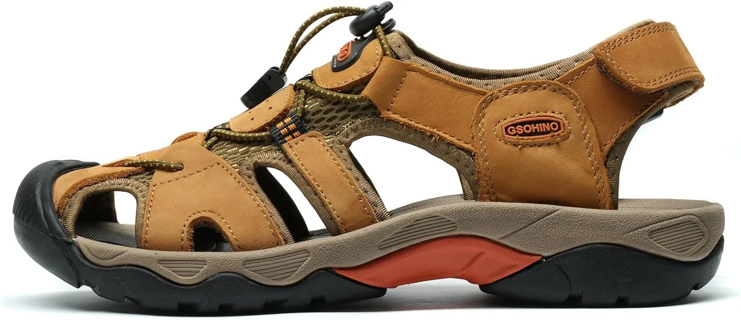 Mens Leather Sports Sandals For Men Closed Toe Hiking Outdoor Athletic Casual Walking Sandals Water Shoes Summer Fisherman Sandal Handmade