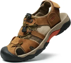 Mens Leather Sports Sandals For Men Closed Toe Hiking Outdoor Athletic Casual Walking Sandals Water Shoes Summer Fisherman Sandal Handmade