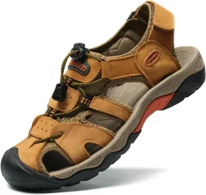 Mens Leather Sports Sandals For Men Closed Toe Hiking Outdoor Athletic Casual Walking Sandals Water Shoes Summer Fisherman Sandal Handmade