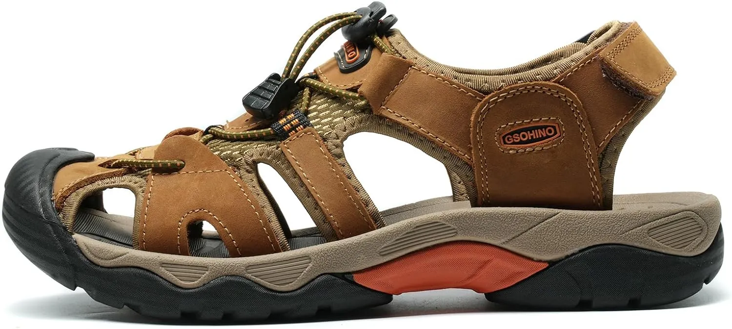 Mens Leather Sports Sandals For Men Closed Toe Hiking Outdoor Athletic Casual Walking Sandals Water Shoes Summer Fisherman Sandal Handmade
