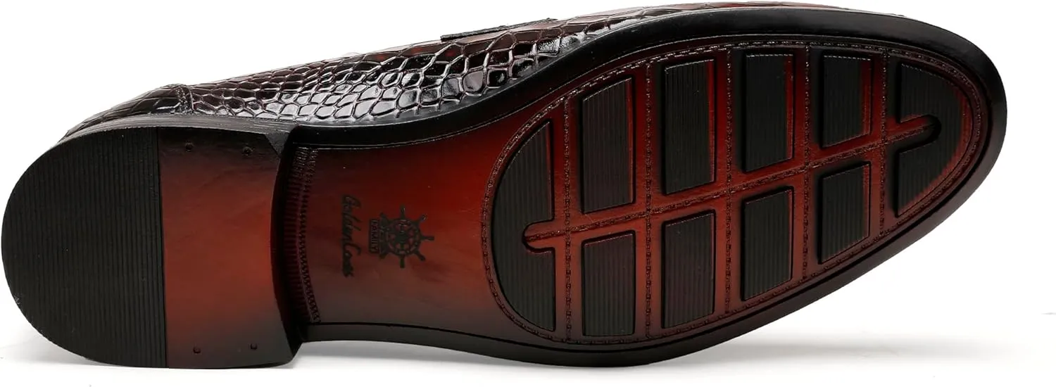 Mens Leather Tassel Loafer, Classic Luxury Smooth Upper Tassel Slip-on Penny Loafer for Mens, Black