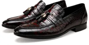 Mens Leather Tassel Loafer, Classic Luxury Smooth Upper Tassel Slip-on Penny Loafer for Mens, Black
