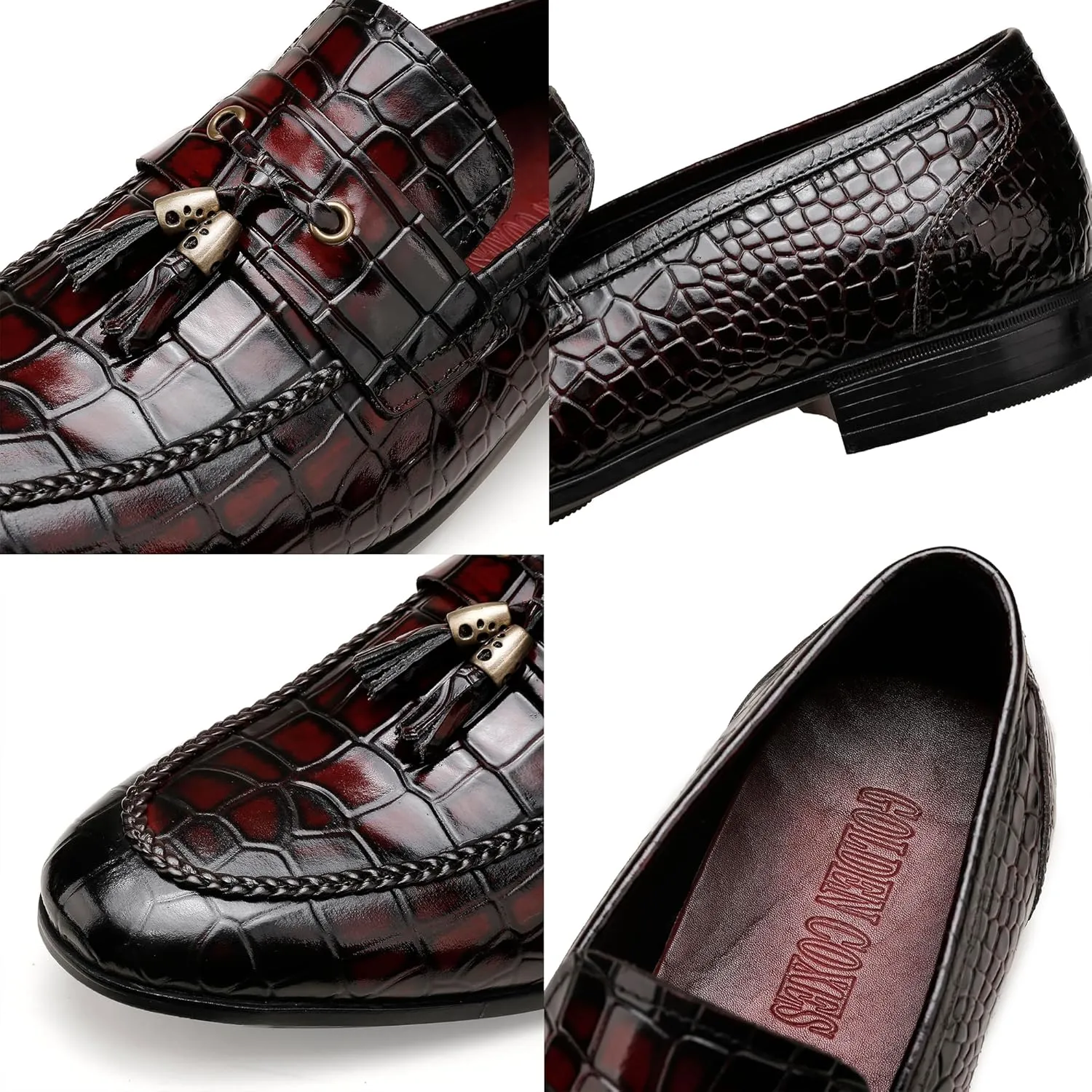 Mens Leather Tassel Loafer, Classic Luxury Smooth Upper Tassel Slip-on Penny Loafer for Mens, Black