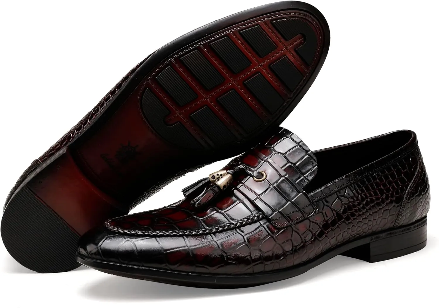 Mens Leather Tassel Loafer, Classic Luxury Smooth Upper Tassel Slip-on Penny Loafer for Mens, Black