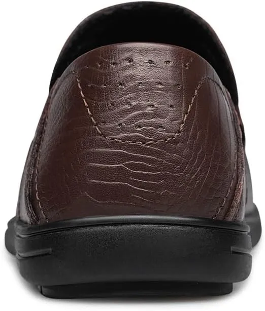 Mens Loafers Round Toe Leather Crocodile Print Loafer Shoes Resistant Comfortable Flat Heel Party Slip On