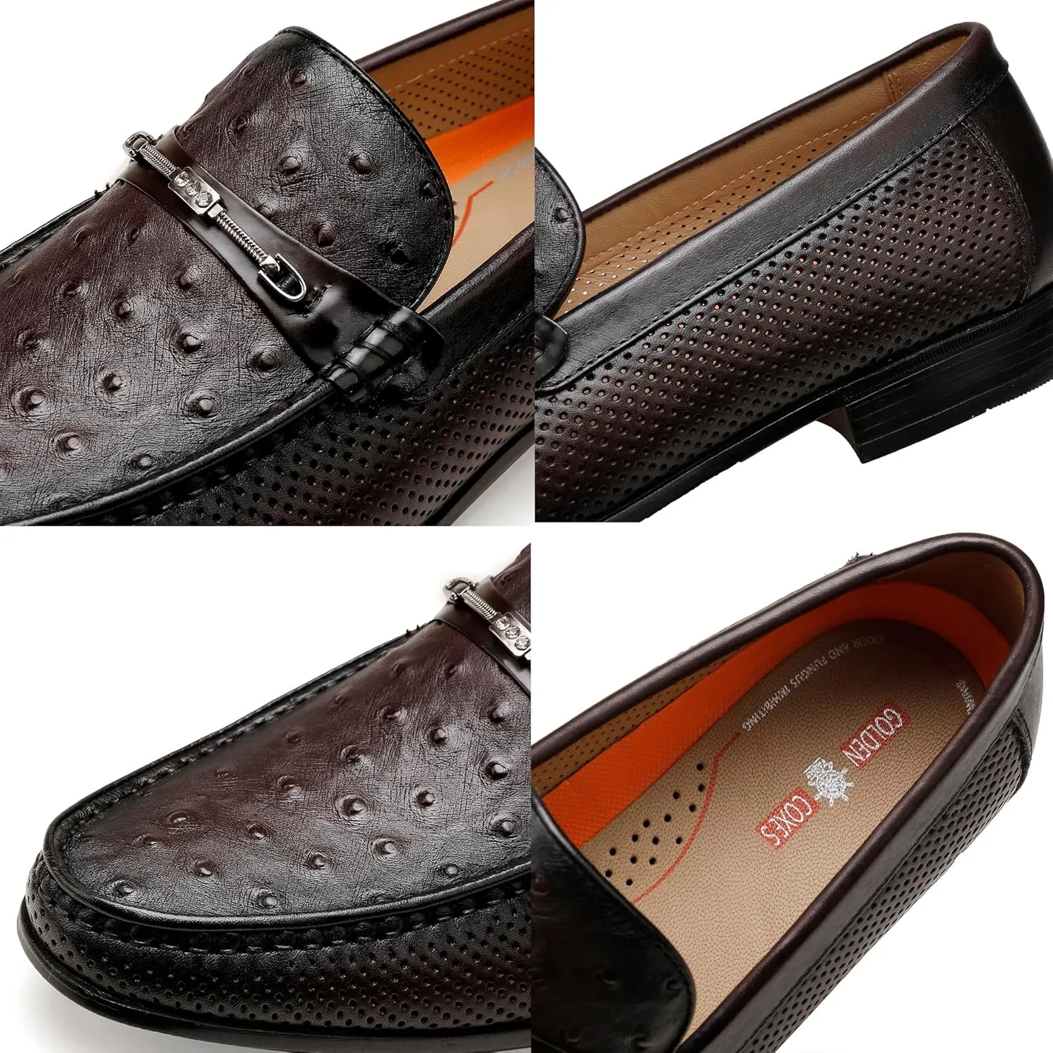 Men's Penny Loafers, Premium Ostrich Print Slip-on Dress Shoes Formal Business Shoes with Metal Buckle Casual Dress Loafer for Mens
