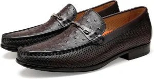 Men's Penny Loafers, Premium Ostrich Print Slip-on Dress Shoes Formal Business Shoes with Metal Buckle Casual Dress Loafer for Mens