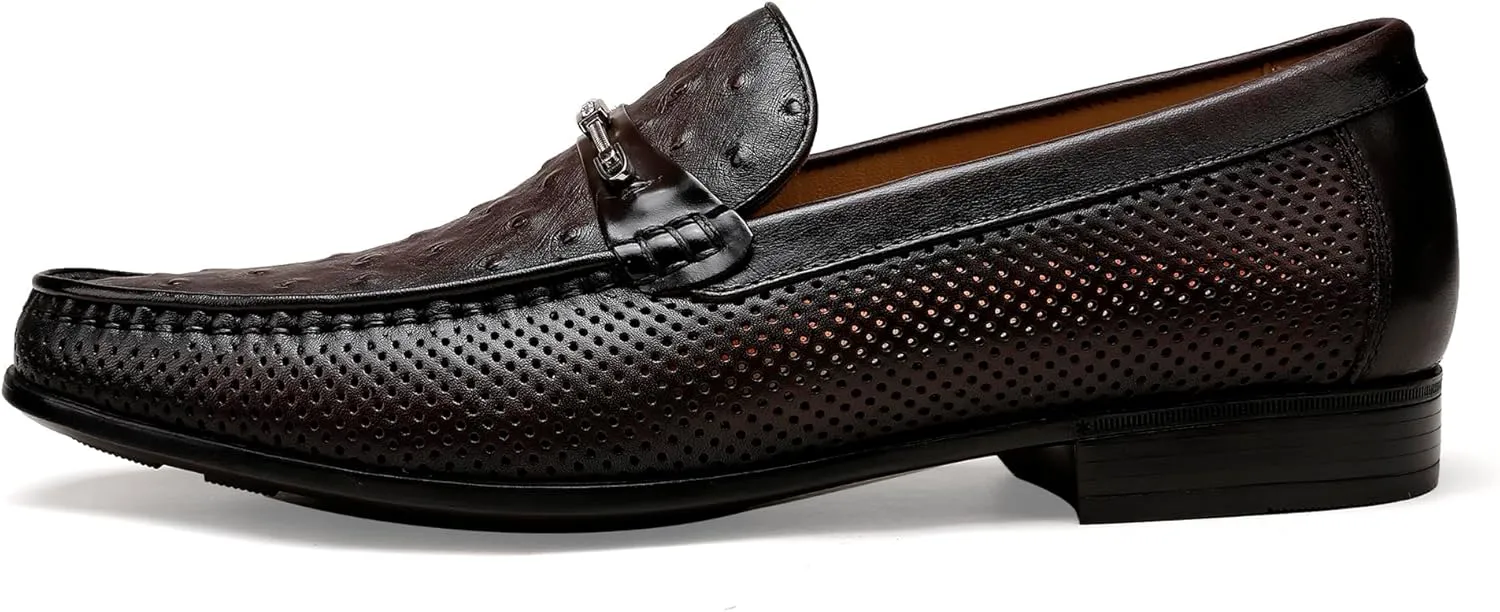 Men's Penny Loafers, Premium Ostrich Print Slip-on Dress Shoes Formal Business Shoes with Metal Buckle Casual Dress Loafer for Mens