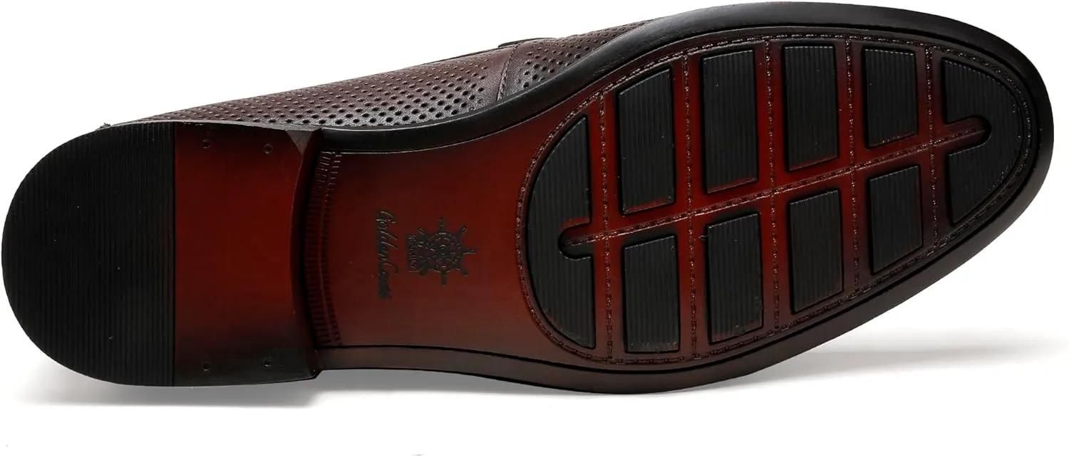 Men's Penny Loafers, Premium Ostrich Print Slip-on Dress Shoes Formal Business Shoes with Metal Buckle Casual Dress Loafer for Mens