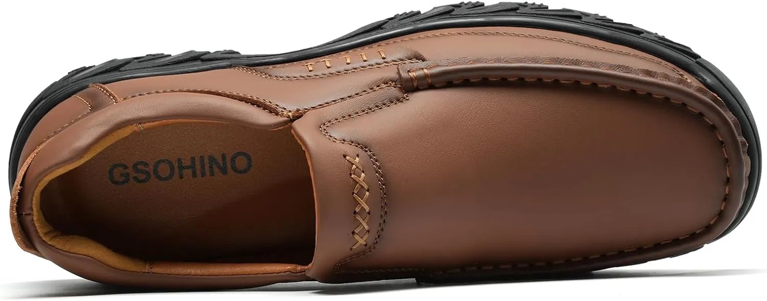 Mens Slip On Casual Loafers Classic Outdoor Leather Walking Hiking Dress Shoes Comfortable for Work Office Shoes