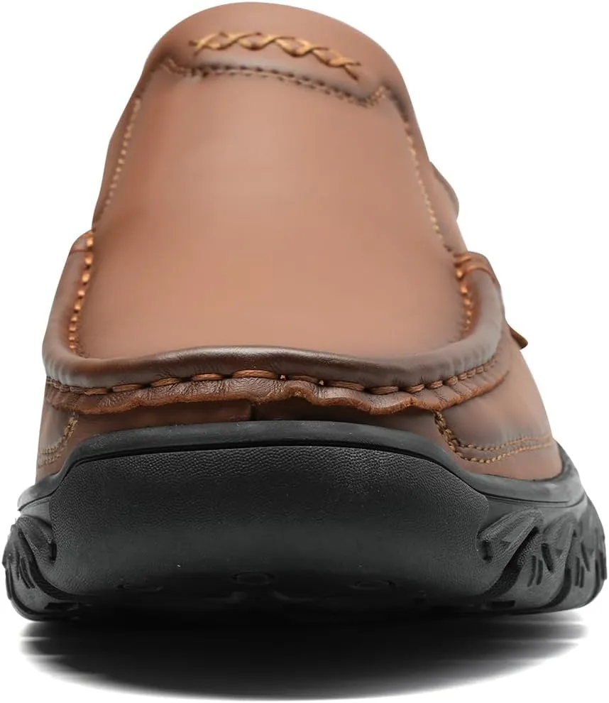 Mens Slip On Casual Loafers Classic Outdoor Leather Walking Hiking Dress Shoes Comfortable for Work Office Shoes