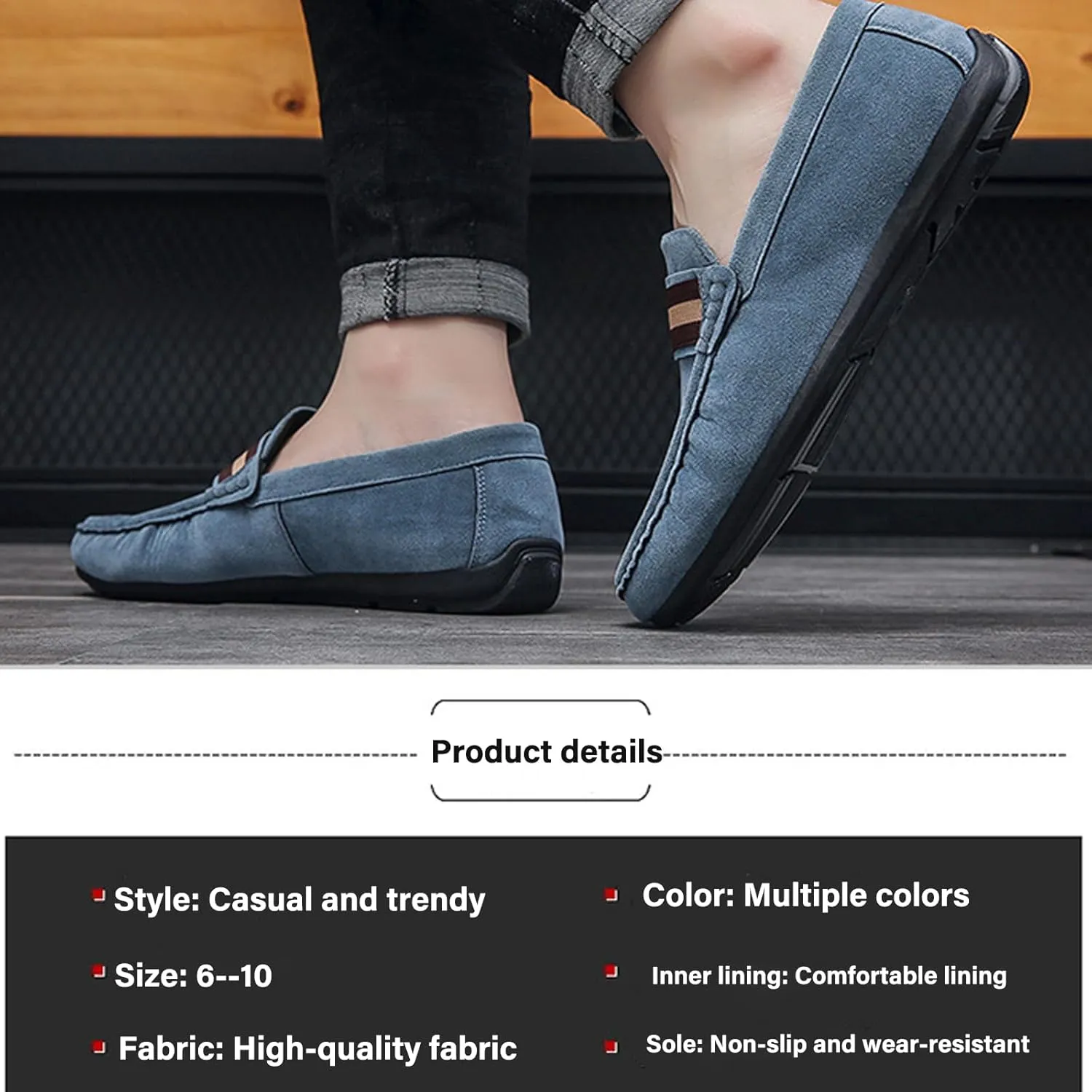 Men's Suede Flat Penny Loafers Retro Round Toe Non-Slip Slip-On Casual Walking Shoes Breathable and Comfortable Driving Shoes