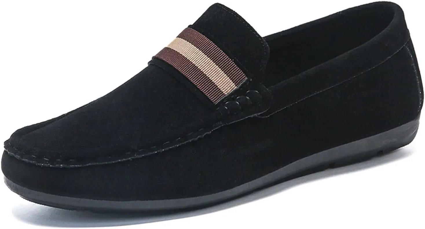Men's Suede Flat Penny Loafers Retro Round Toe Non-Slip Slip-On Casual Walking Shoes Breathable and Comfortable Driving Shoes