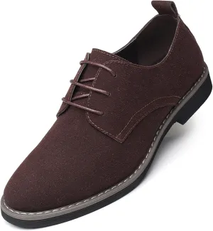 Men's Suede Lace Up Dress Shoes,Classic Hand Stitching Retro Suede Leather Soft Sole Flat Shoes Velvet Low-Top Casual British Business Office Breathable Oxford Shoes