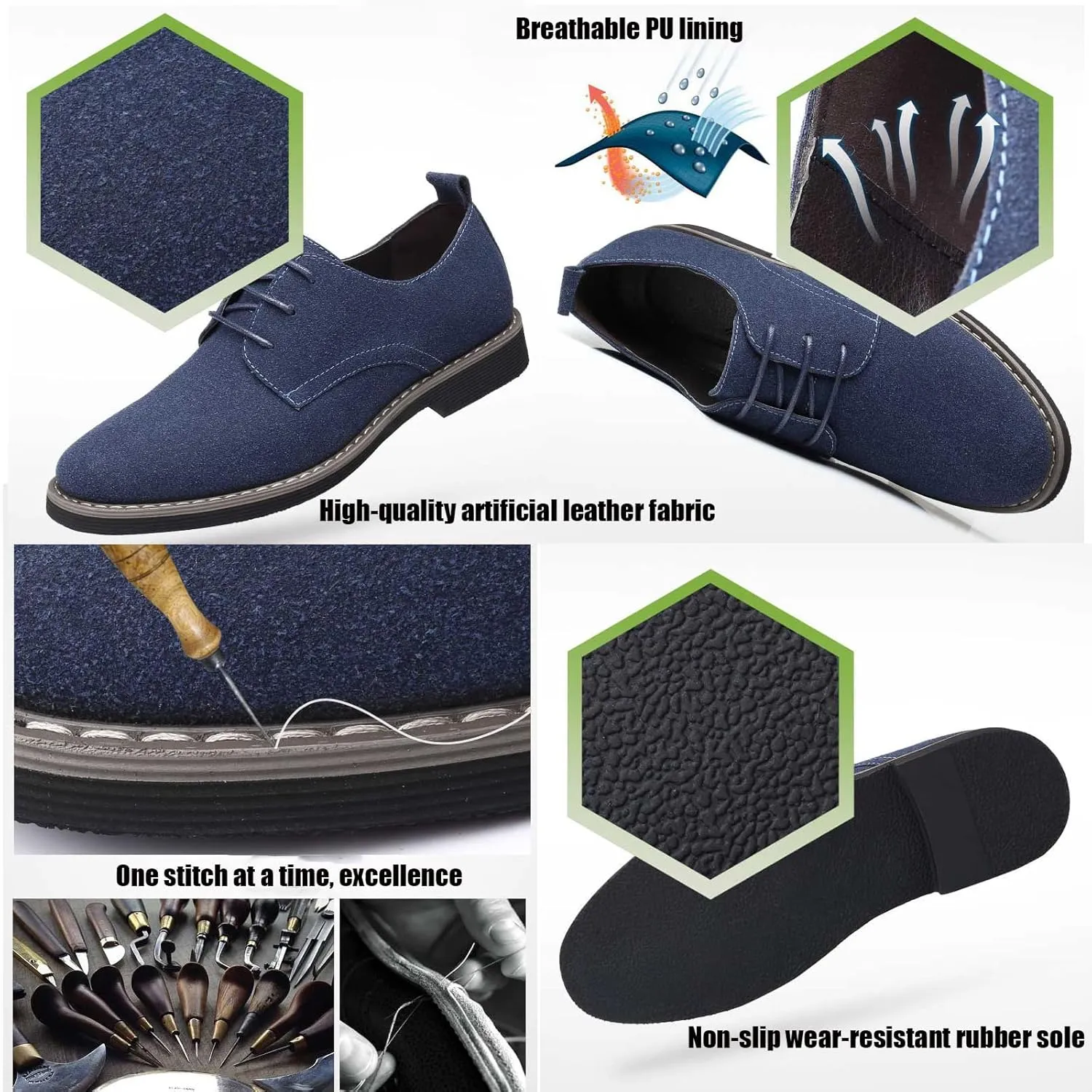 Men's Suede Lace Up Dress Shoes,Classic Hand Stitching Retro Suede Leather Soft Sole Flat Shoes Velvet Low-Top Casual British Business Office Breathable Oxford Shoes