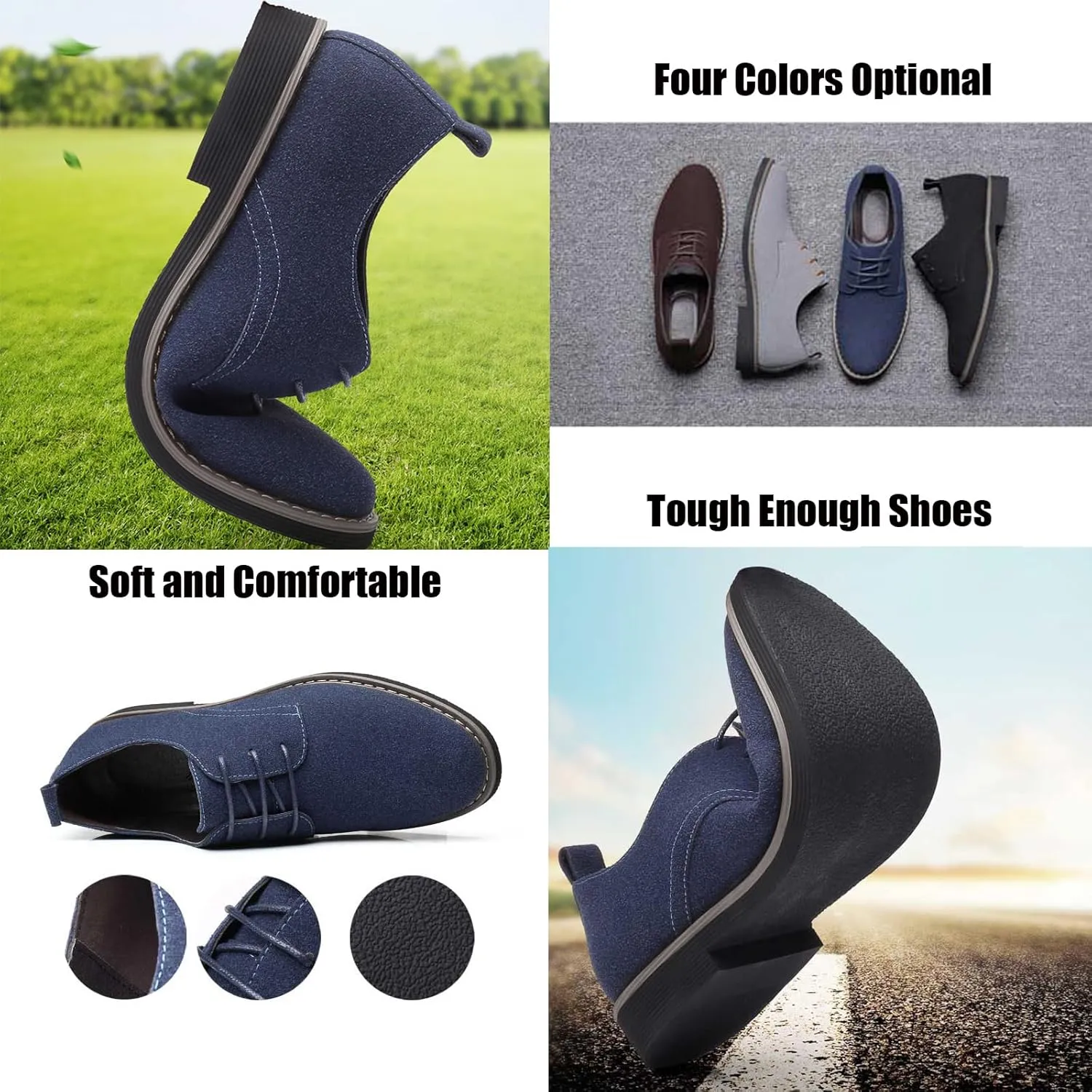 Men's Suede Lace Up Dress Shoes,Classic Hand Stitching Retro Suede Leather Soft Sole Flat Shoes Velvet Low-Top Casual British Business Office Breathable Oxford Shoes