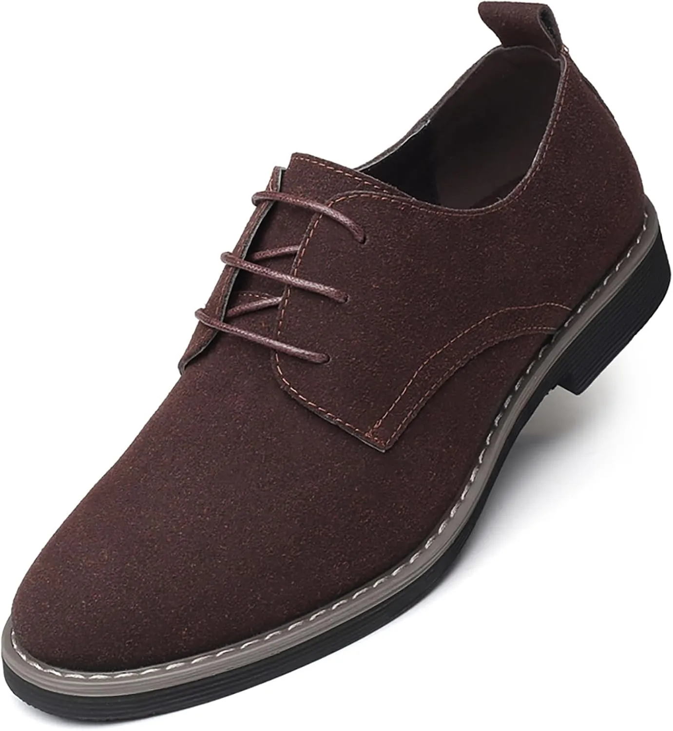 Men's Suede Lace Up Dress Shoes,Classic Hand Stitching Retro Suede Leather Soft Sole Flat Shoes Velvet Low-Top Casual British Business Office Breathable Oxford Shoes