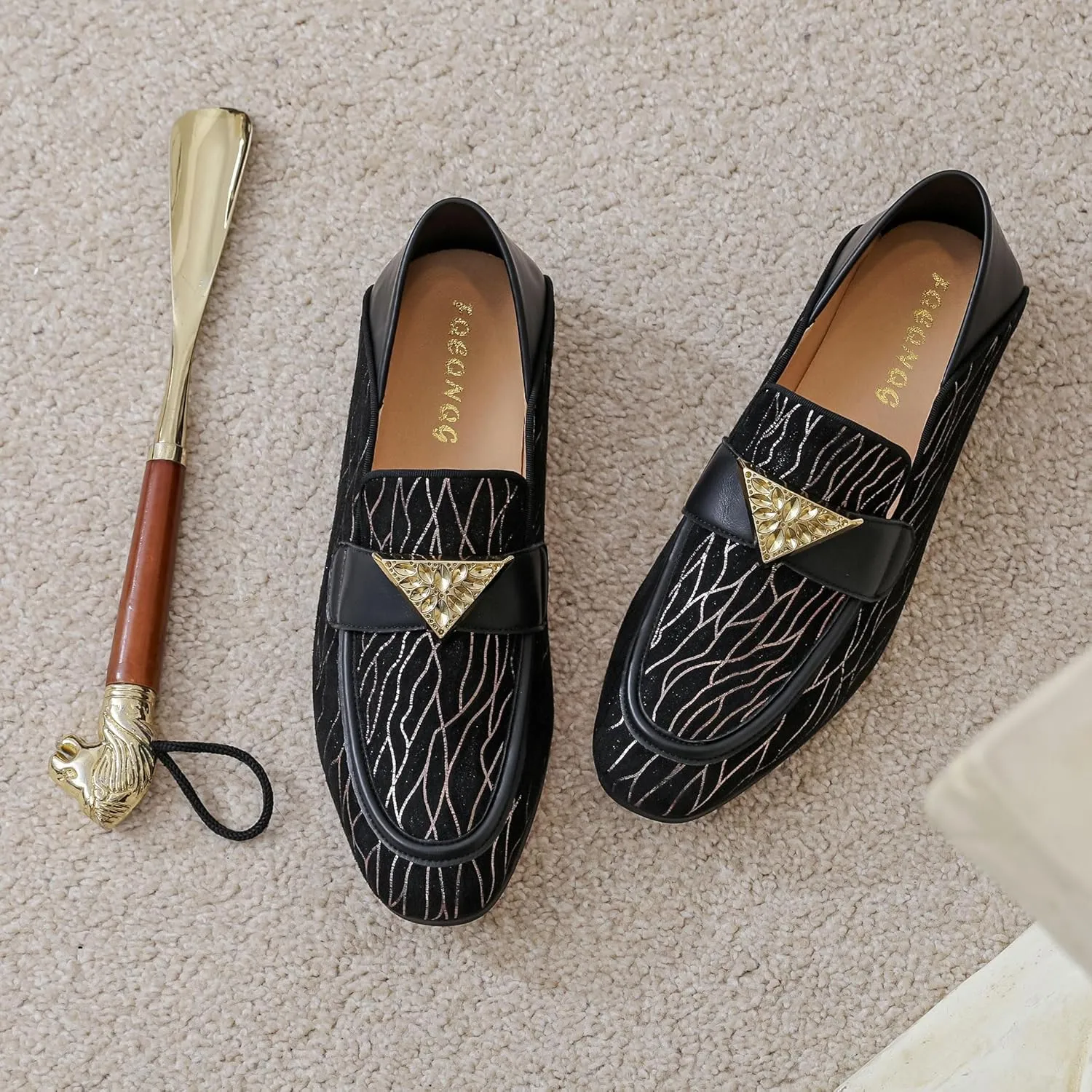 Men's Velvet Loafers Mens Shiny Slip-on Slippers, Classic Formal Wear Fashion Dress Loafer, Penny Party Wedding Dress Shoes for Men