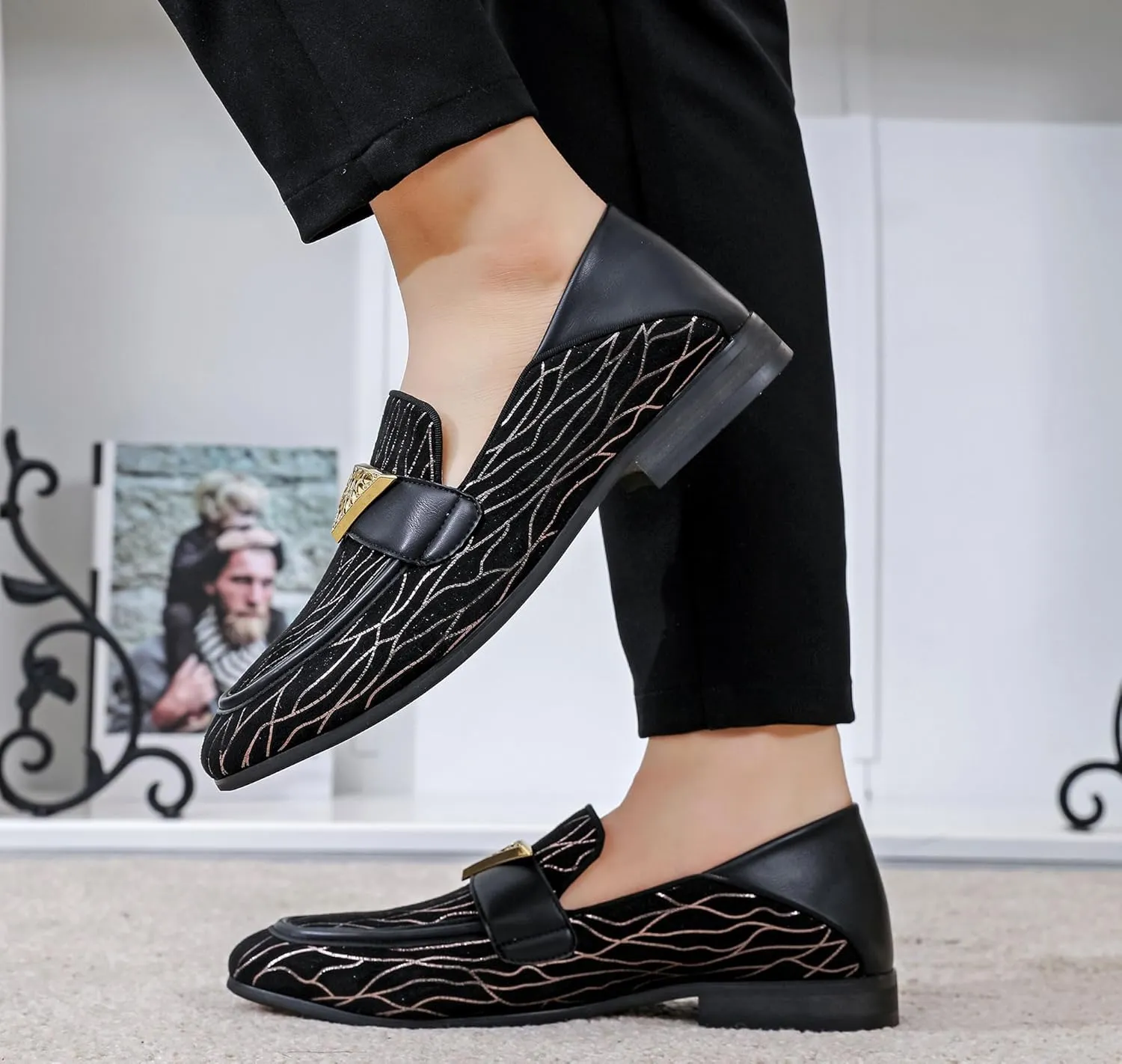 Men's Velvet Loafers Mens Shiny Slip-on Slippers, Classic Formal Wear Fashion Dress Loafer, Penny Party Wedding Dress Shoes for Men