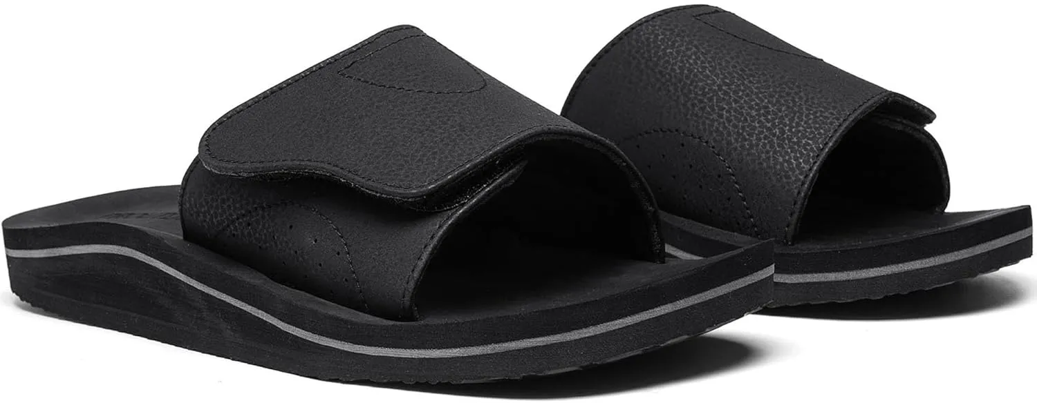 Men's Wide Slide Ergonomic Sandals Fully Adjustable Strap & Comfort Fit Orthotic Arch Support Athletic Sandals with Soft Cushion Footbed
