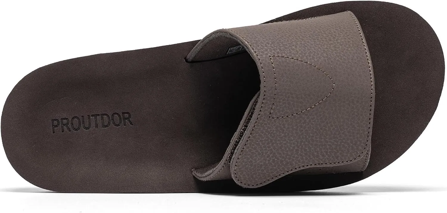 Men's Wide Slide Ergonomic Sandals Fully Adjustable Strap & Comfort Fit Orthotic Arch Support Athletic Sandals with Soft Cushion Footbed