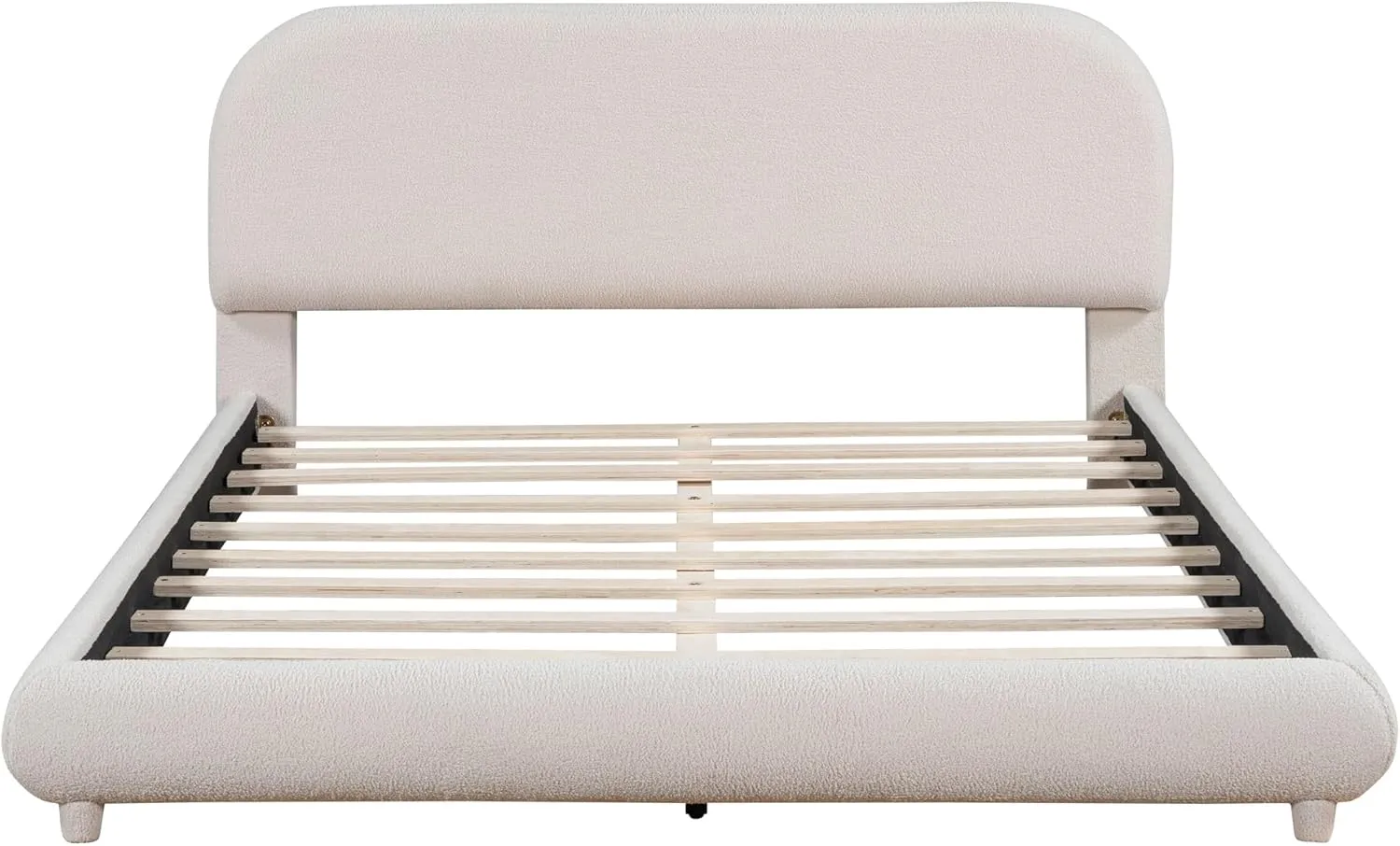 Merax Teddy Fleece Queen Size Upholstered Platform Bed with Thick Fabric, Solid Frame and Stylish Curve-Shaped Design, Beige