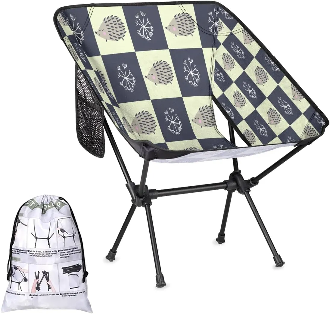 Mesh Hedgehog Dandelions Portable Camping Chair Backpacking Chair for Adults Outdoor Folding Camping Chairs for Patio Camp Lawn Beach Travel Hiking