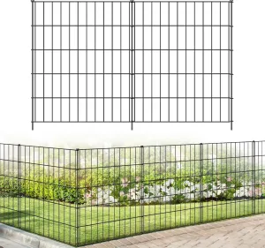 Metal Garden Fence 33.3in (H) x 23.3ft (L), 10 Panels   11 Stakes Dog Fence Border Fence Animal Barrier, No Dig Garden Fencing for Yard Flower Bed Lawn Patio Outdoor, PIN332810 Black