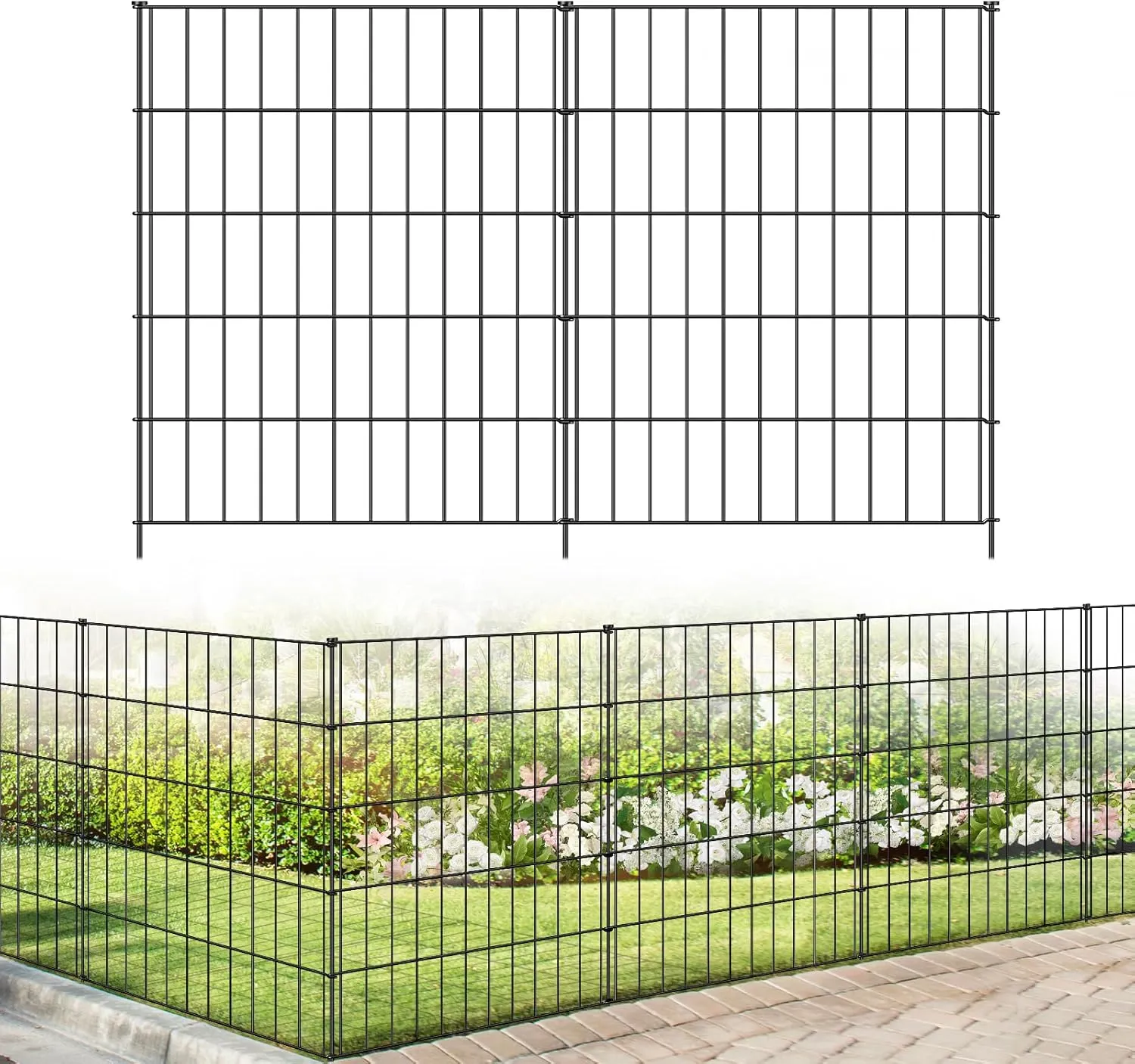 Metal Garden Fence 33.3in (H) x 23.3ft (L), 10 Panels   11 Stakes Dog Fence Border Fence Animal Barrier, No Dig Garden Fencing for Yard Flower Bed Lawn Patio Outdoor, PIN332810 Black