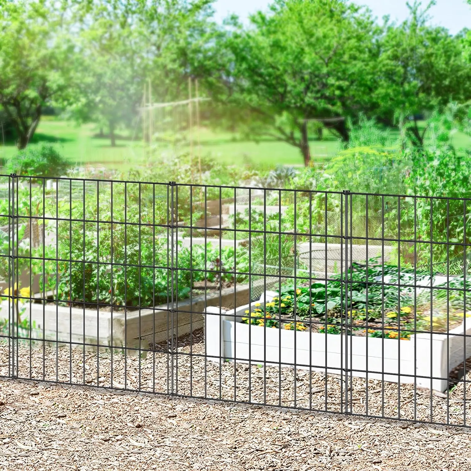 Metal Garden Fence 33.3in (H) x 23.3ft (L), 10 Panels   11 Stakes Dog Fence Border Fence Animal Barrier, No Dig Garden Fencing for Yard Flower Bed Lawn Patio Outdoor, PIN332810 Black