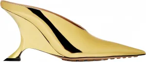 Metallic Leather Heeled Mules for Women Sexy Sandals Pointed Closed Toe Slip On Wedge Mule Dressy Pumps Heels
