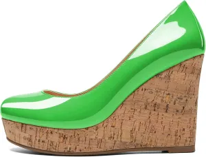 Mettesally Women's Platform Cork Wedges Heeled Sandals Round Closed Toe Slip On Office Elegant Dress Shoes