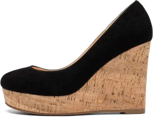 Mettesally Women's Platform Cork Wedges Heeled Sandals Round Closed Toe Slip On Office Elegant Dress Shoes