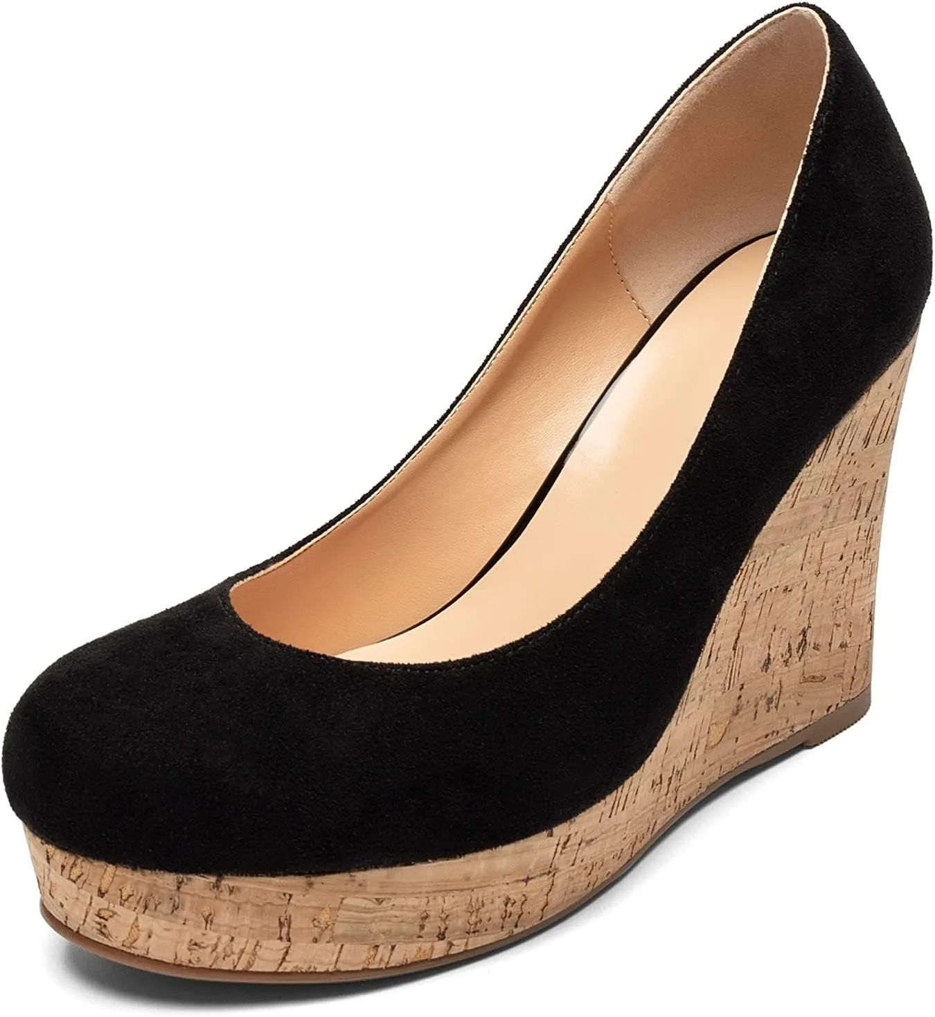 Mettesally Women's Platform Cork Wedges Heeled Sandals Round Closed Toe Slip On Office Elegant Dress Shoes