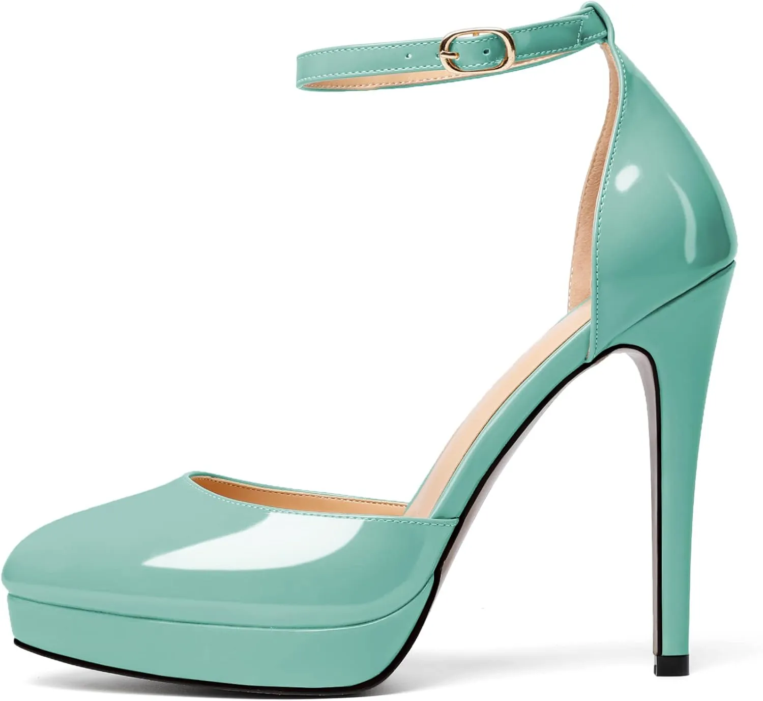 Mettesally Women's Platform Stiletto Pumps Pointed Toe Thin High Heels Ankle Strap Sandals Slip On Wedding Party Shoes