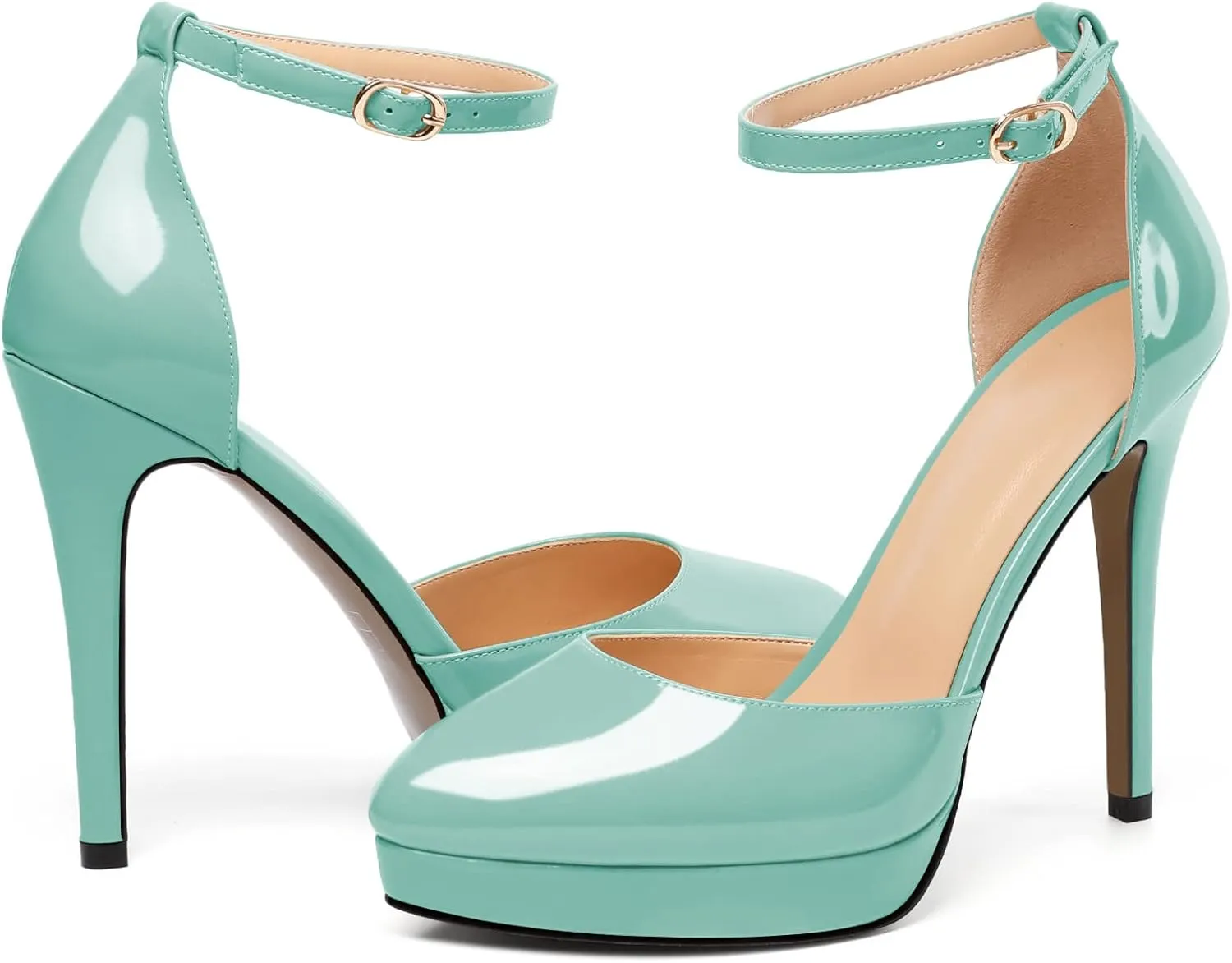 Mettesally Women's Platform Stiletto Pumps Pointed Toe Thin High Heels Ankle Strap Sandals Slip On Wedding Party Shoes