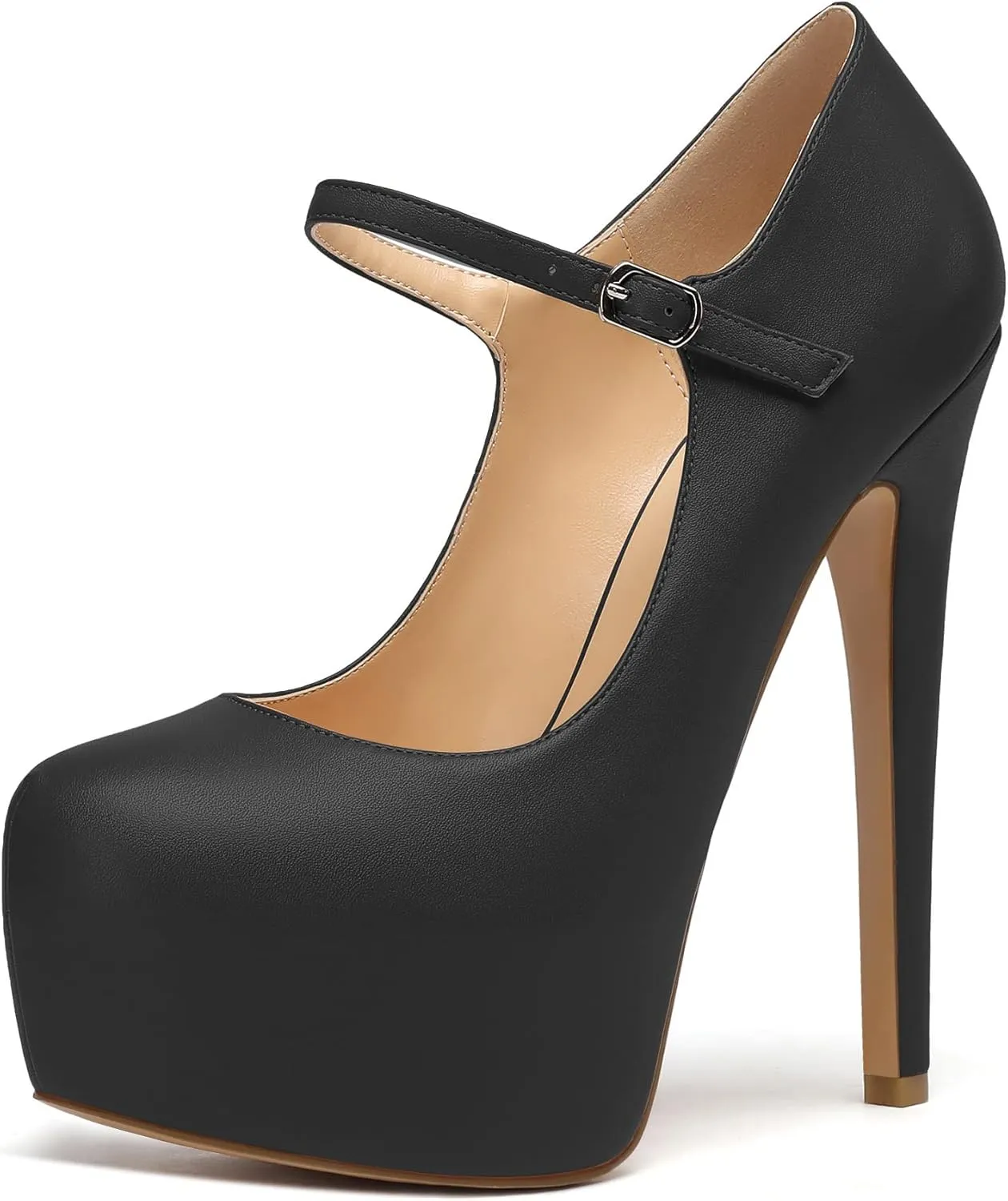 Mettesally Women's Round Toe Platform Pumps Stiletto Heel Mary Jane Pumps Party Dress Shoes