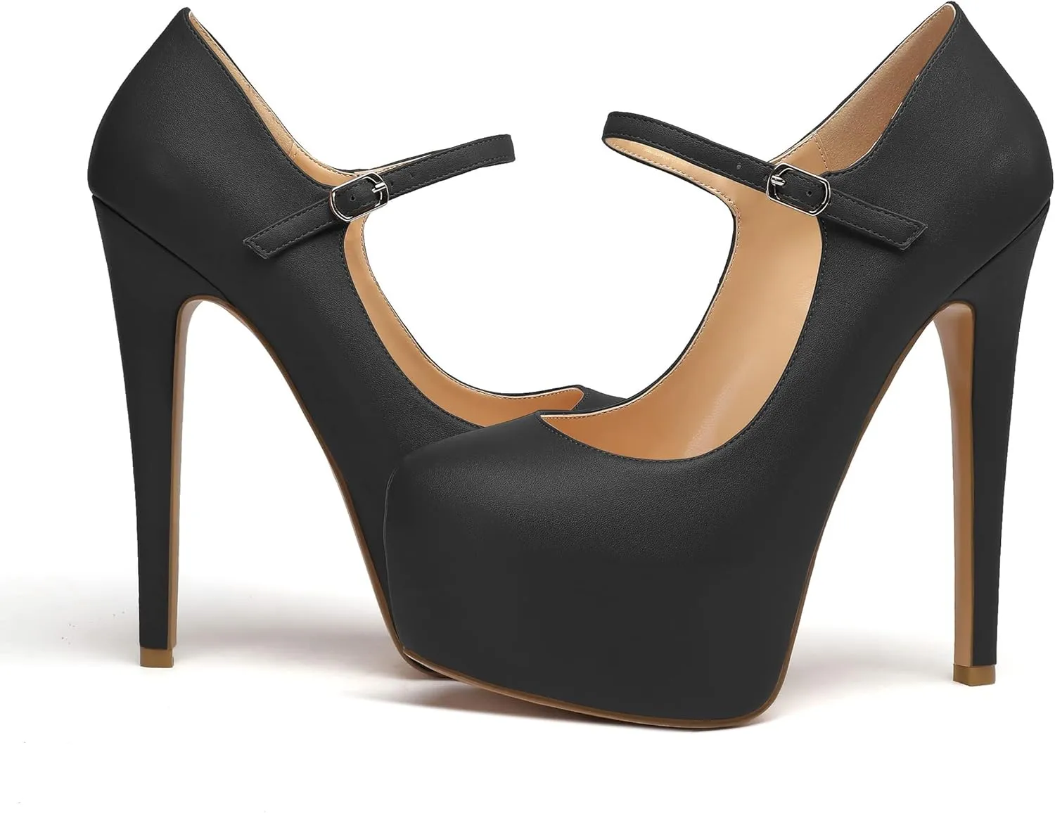 Mettesally Women's Round Toe Platform Pumps Stiletto Heel Mary Jane Pumps Party Dress Shoes