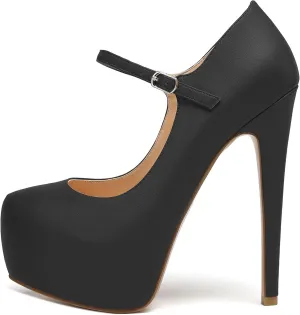Mettesally Women's Round Toe Platform Pumps Stiletto Heel Mary Jane Pumps Party Dress Shoes