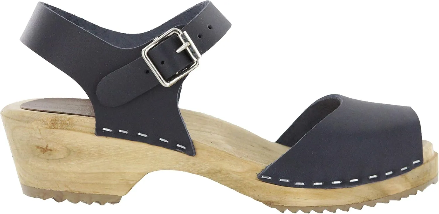 MIA Shoes Anja Womens Leather Clogs with Wooden Heels