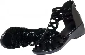 Mid-Heel Breathable Wedge Sandals Chic Summer Rhinestone Wedge Sandals for Women - Open Toe, Back Zipper, Breathable Fabric, Mid-Heel
