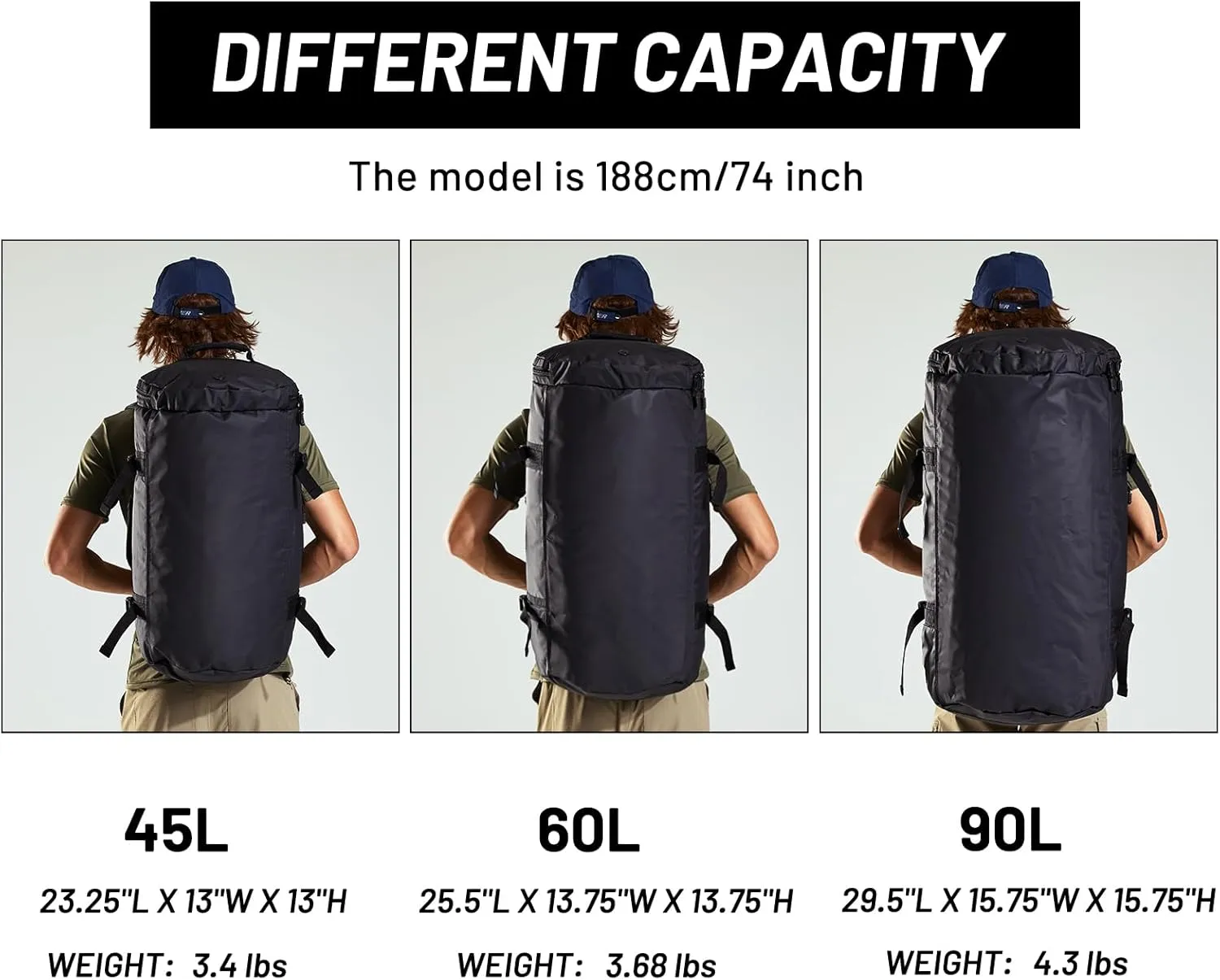 MIER Large Duffel Backpack Sports Gym Bag with Shoe Compartment, Heavy Duty and Water Resistant, Black, 90L