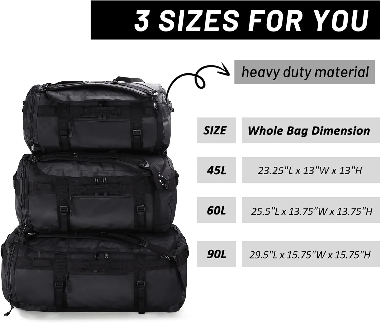MIER Large Duffel Backpack Sports Gym Bag with Shoe Compartment, Heavy Duty and Water Resistant, Black, 90L