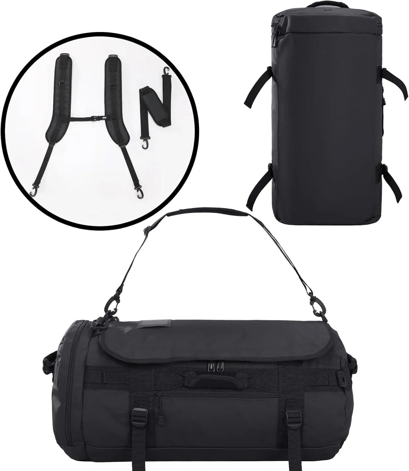 MIER Large Duffel Backpack Sports Gym Bag with Shoe Compartment, Heavy Duty and Water Resistant, Black, 90L