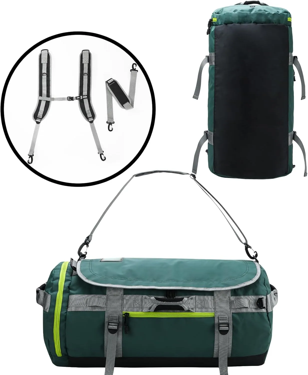 MIER Large Duffel Backpack Sports Gym Bag with Shoe Compartment, Heavy Duty and Water Resistant, Green, 90L