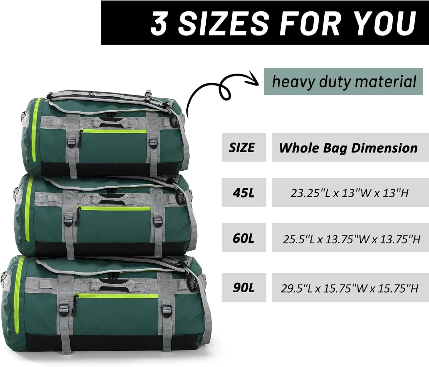 MIER Large Duffel Backpack Sports Gym Bag with Shoe Compartment, Heavy Duty and Water Resistant, Green, 90L