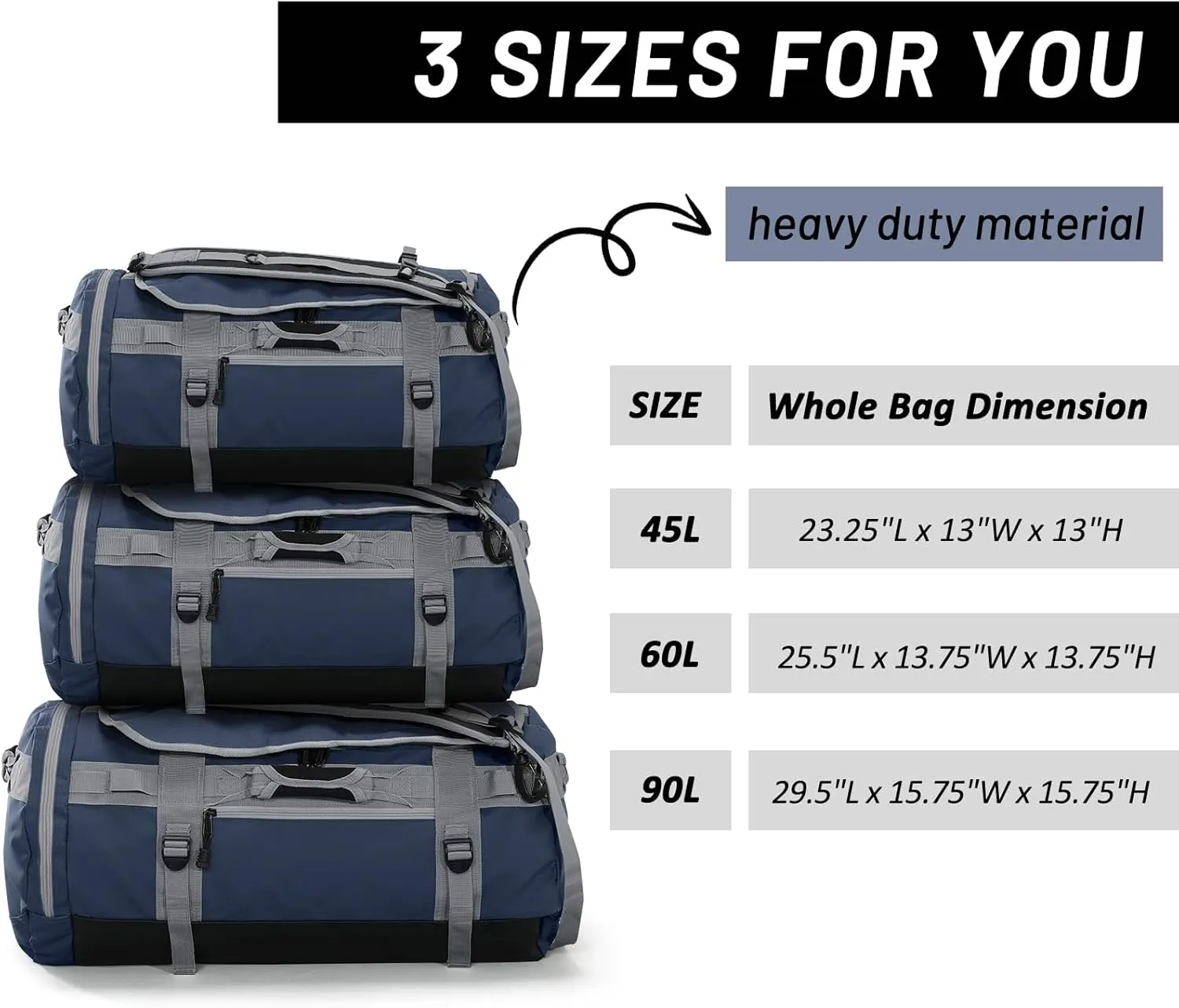 MIER Large Duffel Backpack Sports Gym Bag with Shoe Compartment, Heavy Duty and Water Resistant, Navy Blue, 60L