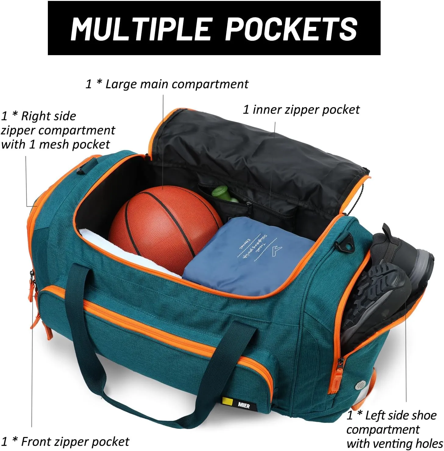 MIER Large Duffel Bag Men's Gym Bag with Shoe Compartment, 60L
